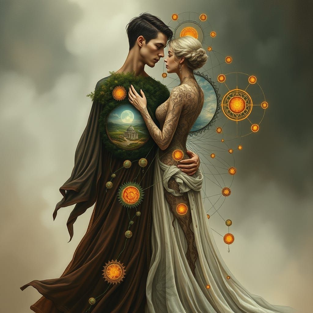 Ethereal Figures Intertwined: Dreamlike Concept Art