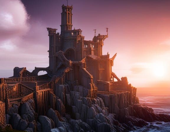 Ruined Wizard Tower Cliffside in Dark Fantasy Style