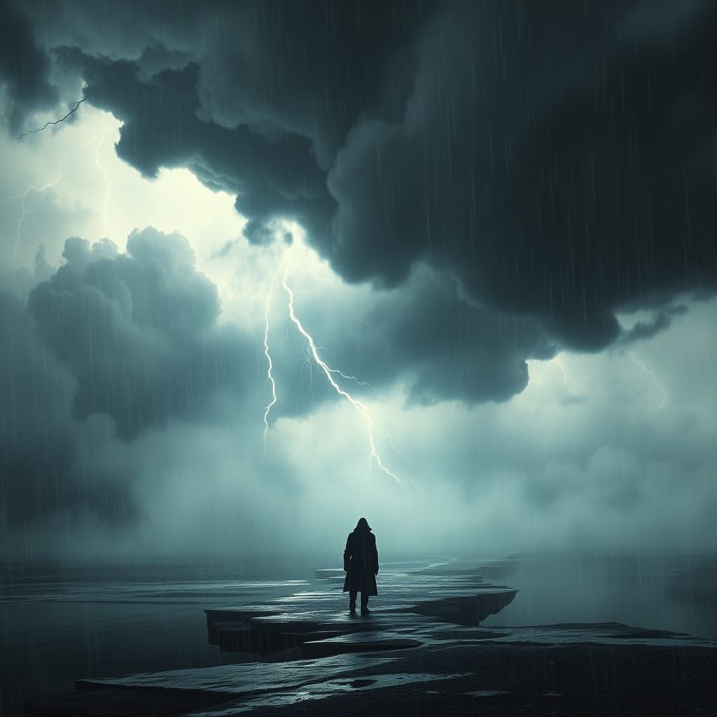 Mysterious Stormy Landscape with Lone Figure