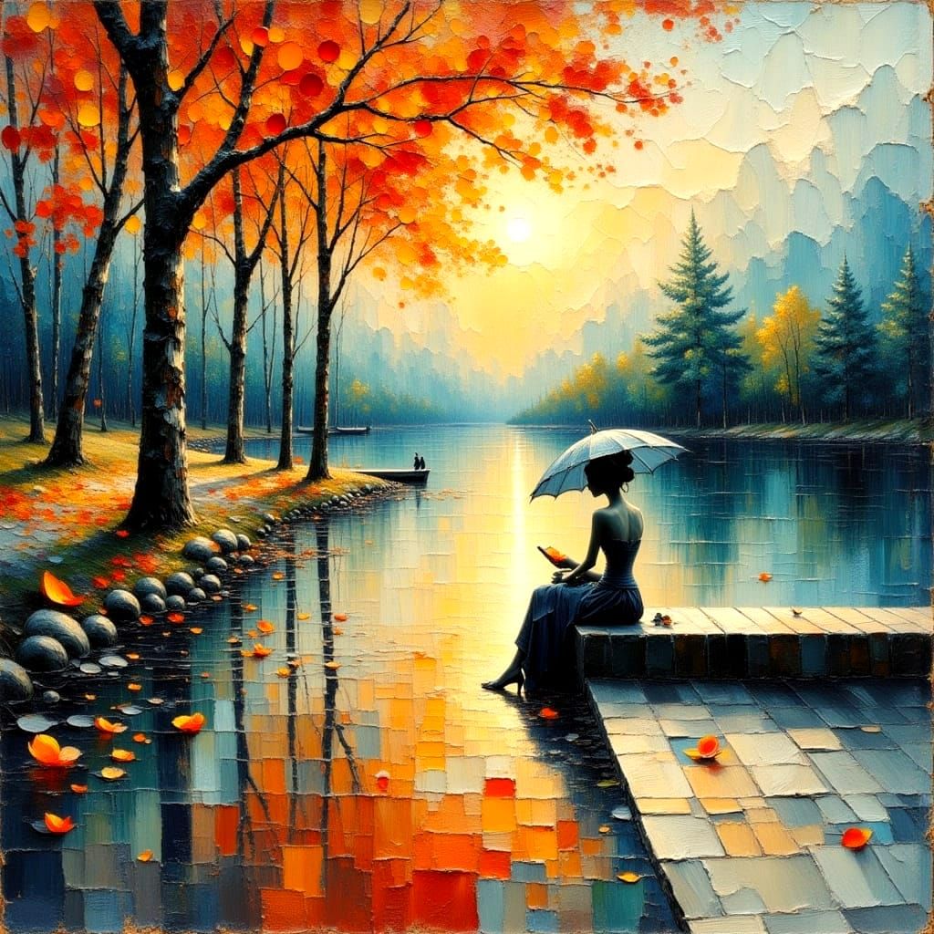 Angel on Subway: Colorful Impasto Watercolor Painting