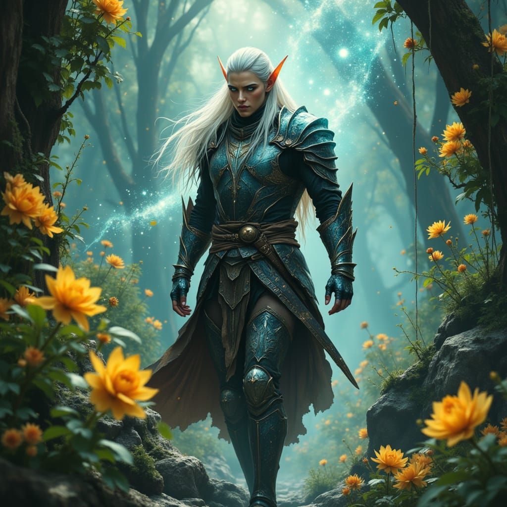 Elven Warrior in Alien Jungle, Cosmic Eyes