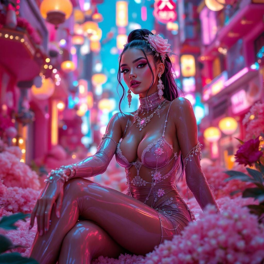 Beautiful Woman in Latex Dress: Hyperrealistic Digital Art