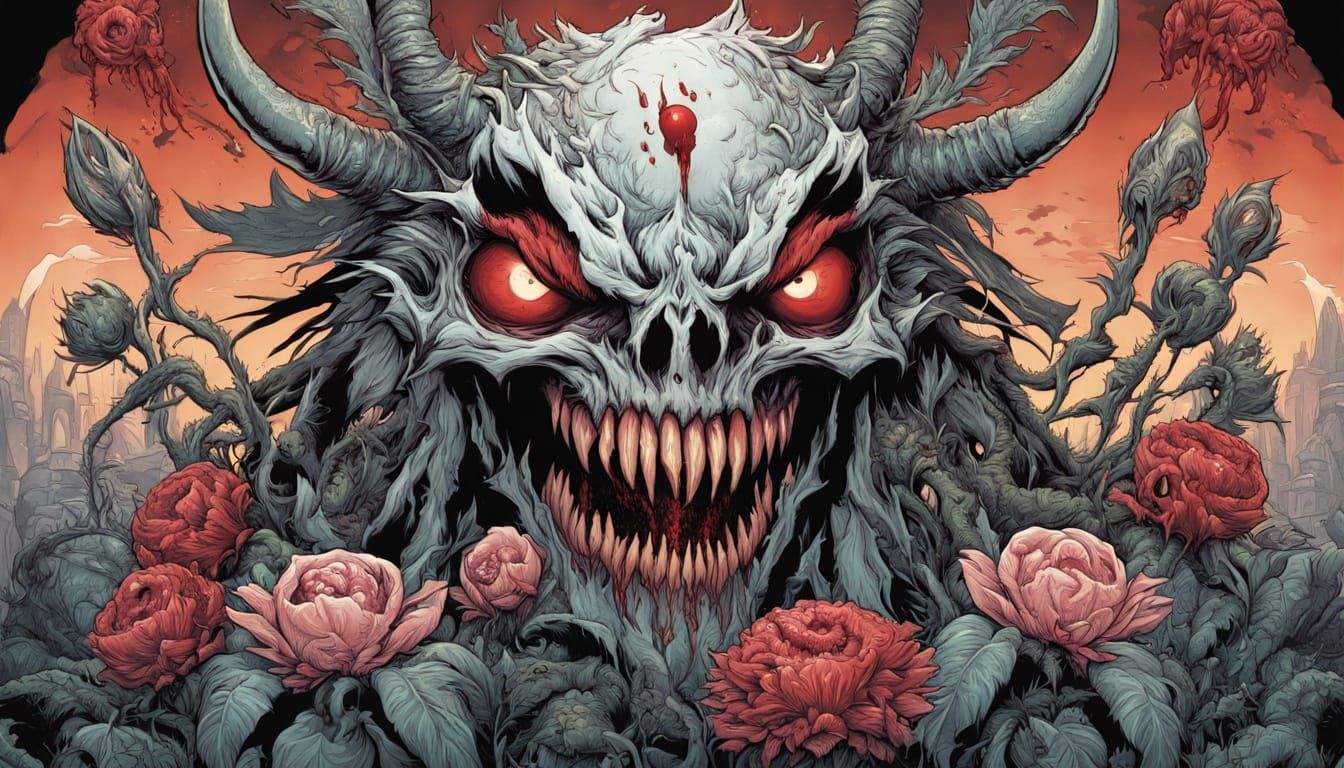 Grotesque Eyeball Flowers in Comic Book Style