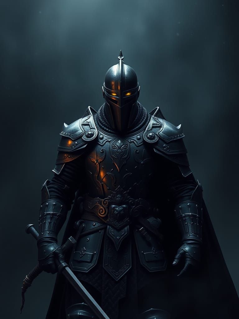 Dark Knight Guardian Emerging from Shadows