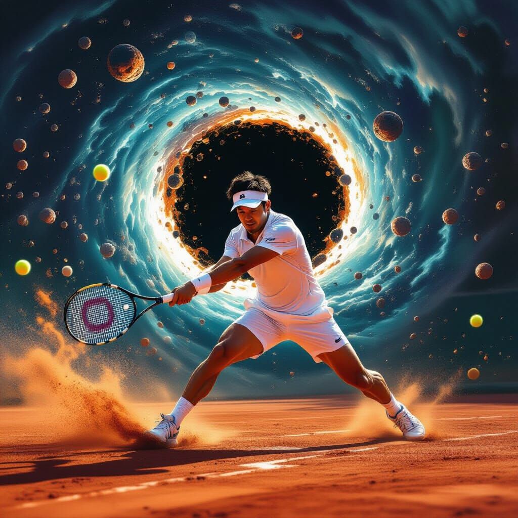 Tennis Player Creates Black Hole in Surreal Dalí-Inspired Ar...