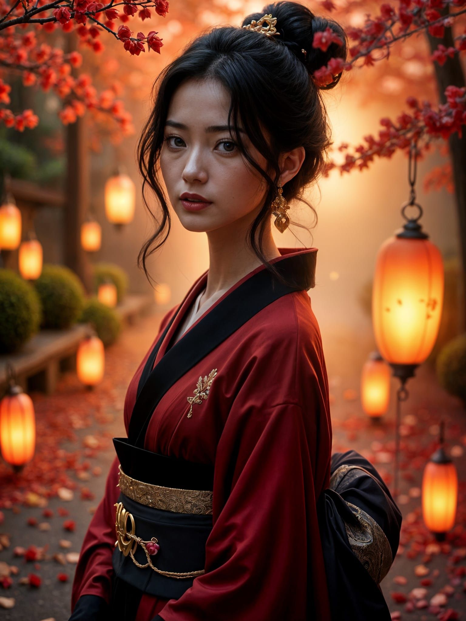 Confident Japanese Woman in Modern Kimono, Cinematic Style