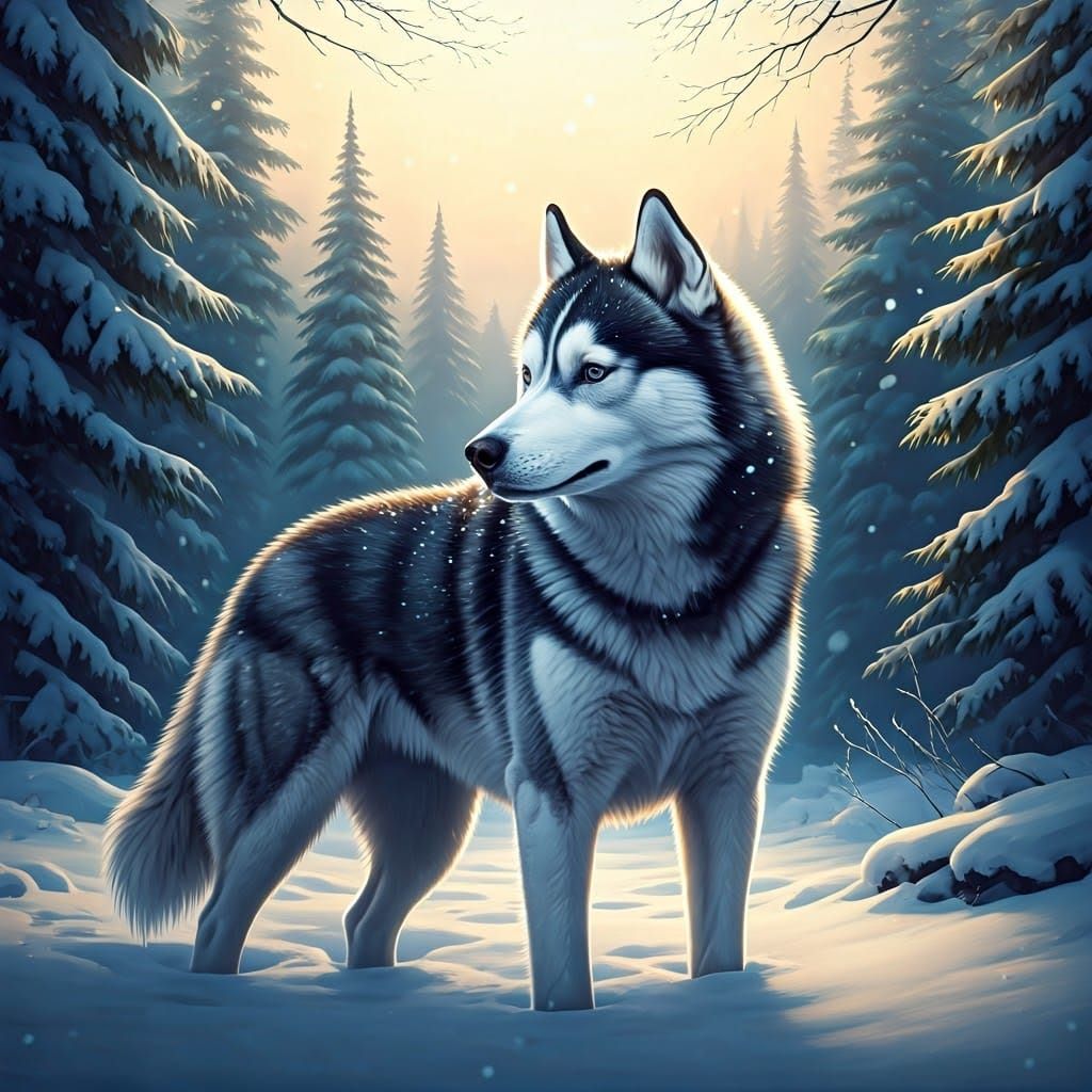 Husky in Winter Wonderland: Atmospheric Concept Art