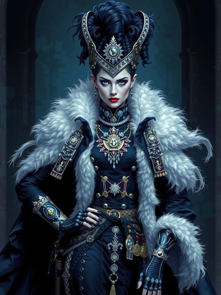 Vampire Woman in Military Dress, Comic Book Style