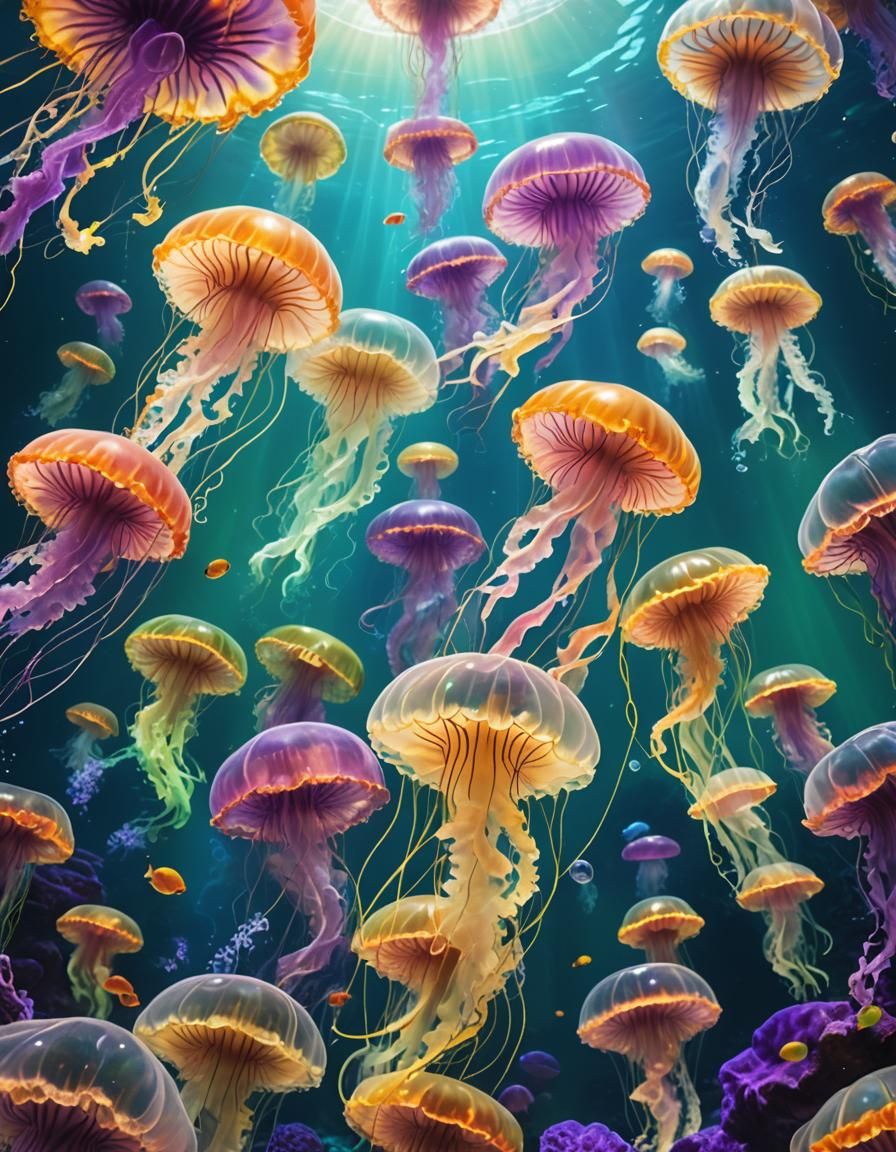 Underwater Bioluminescent Jellyfish Concert: Digital Art