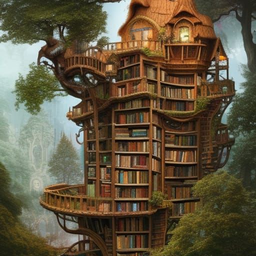 Enchanted Treehouse Library: Ornate Concept Art