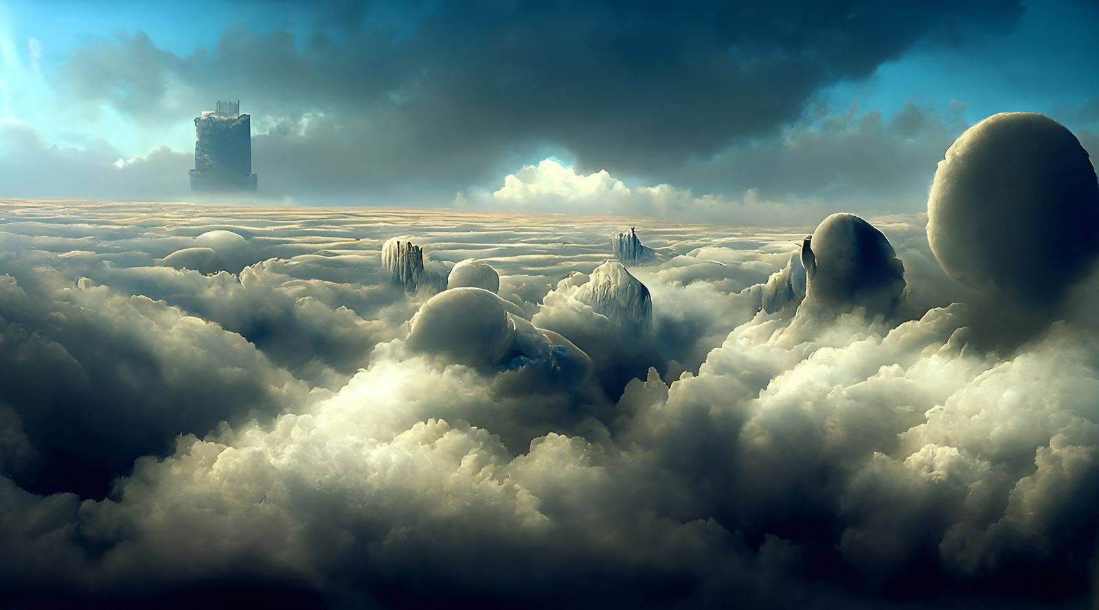 City in Clouds: Hyperrealistic Film Noir Cloudscape