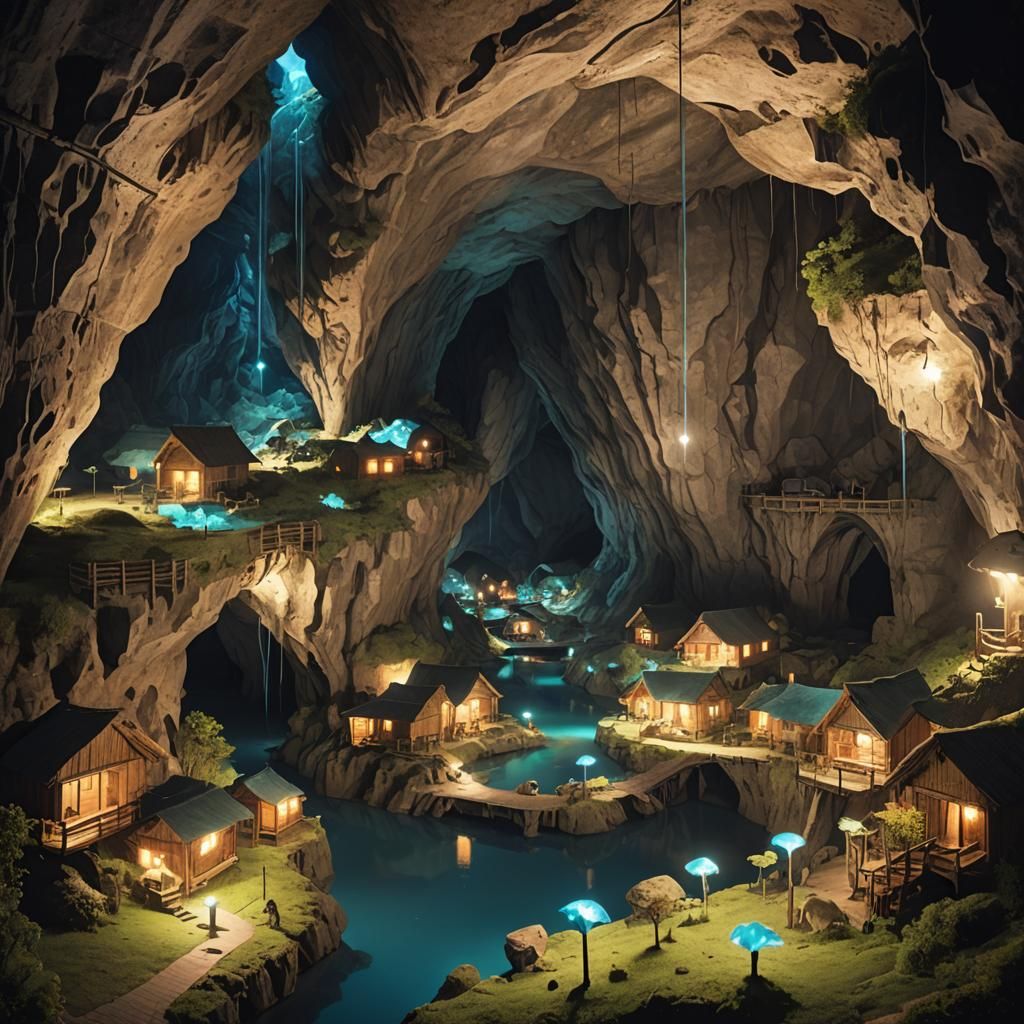 Bioluminescent Underground Village