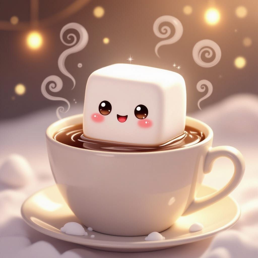 Marshmallow's Cocoa Adventure: A Whimsical Cartoon Scene