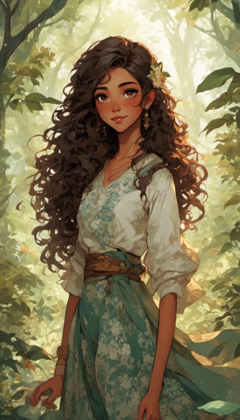 Young Woman Portrait in Fantasy Anime Style