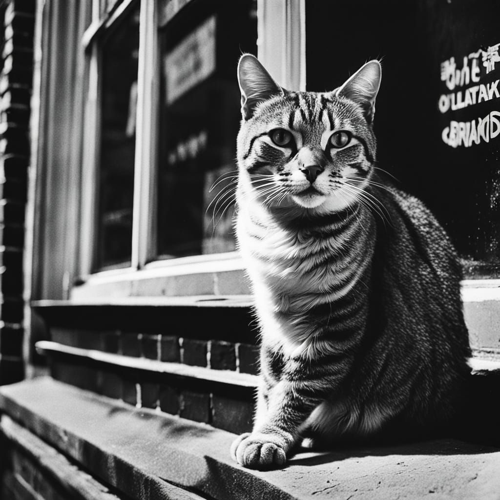 Vintage Black and White Cat in New York City