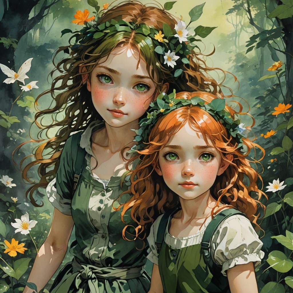 Smiling Woman with Orange Hair, Watercolor Concept Art