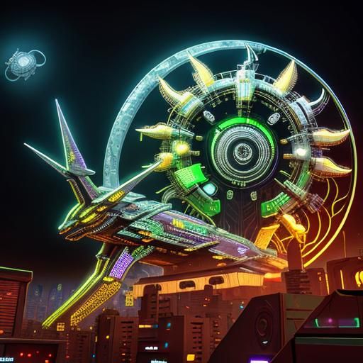 Cyberpunk Cityscape with Neon Hindu Temple