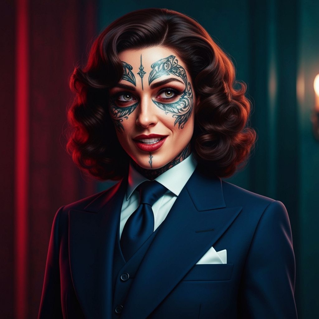 Confident Woman with Tattoos in Scarface Style