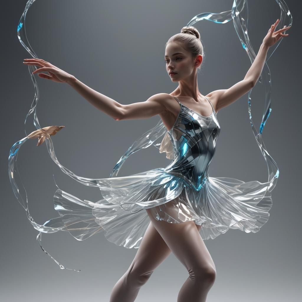 Crystal Ballerina Sculpture with Bioluminescence in 8k