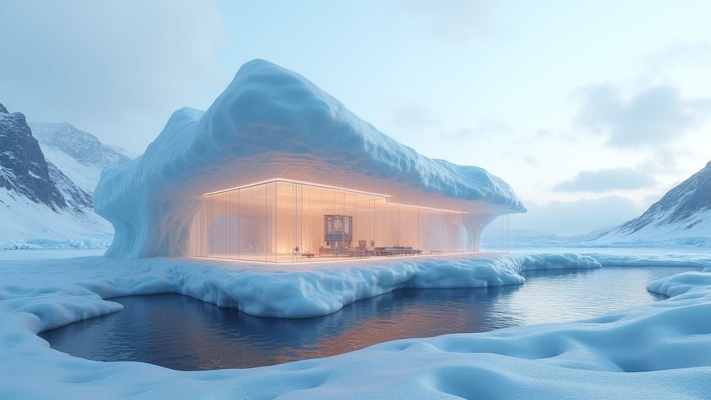 Crystal Home Embedded in Glacier, a Futuristic Ice Palace