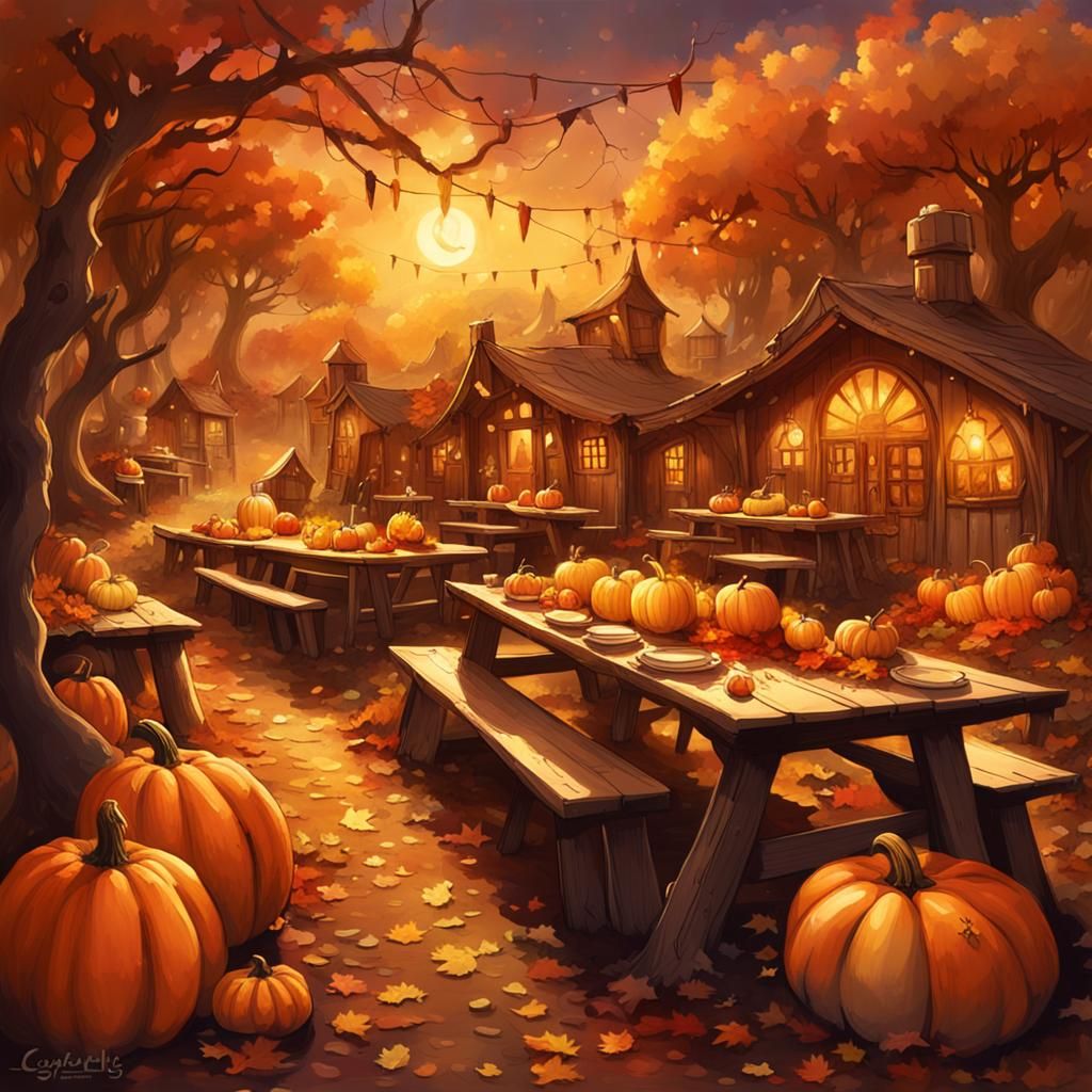 Autumn Hobbit Festival in Sepia Graffiti Art Style