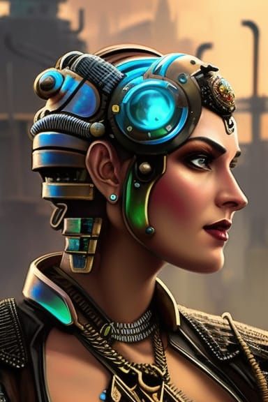 Futuristic Dystopian Hindu Scrapper Portrait in Steampunk St...
