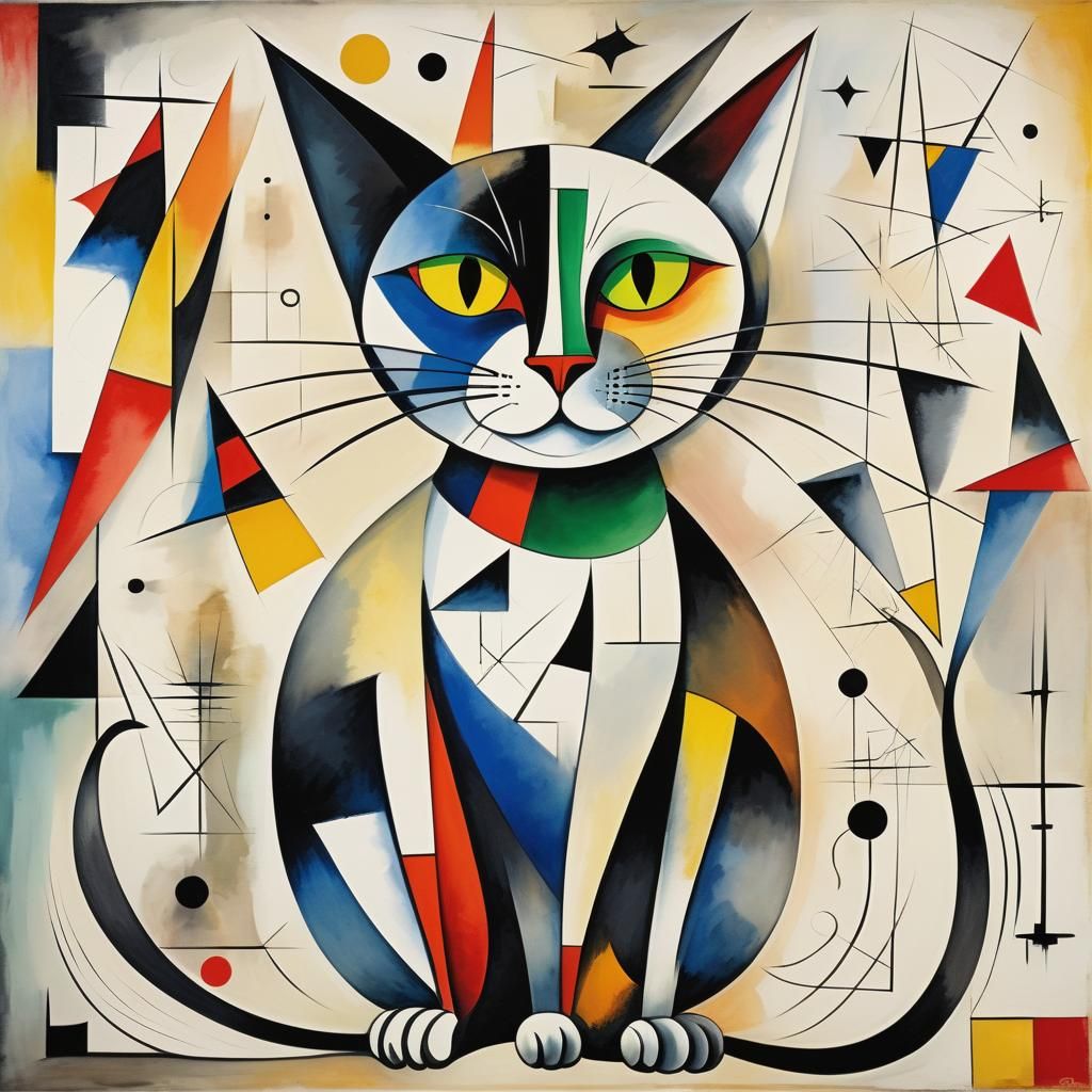 Cubist Cat Portrait in Vibrant Watercolor Style