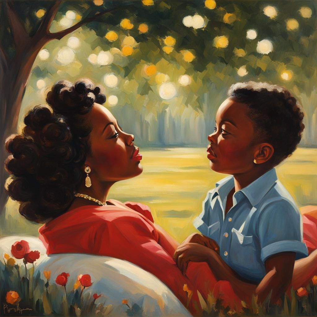 Black Family Portrait in Classical Style with Bokeh