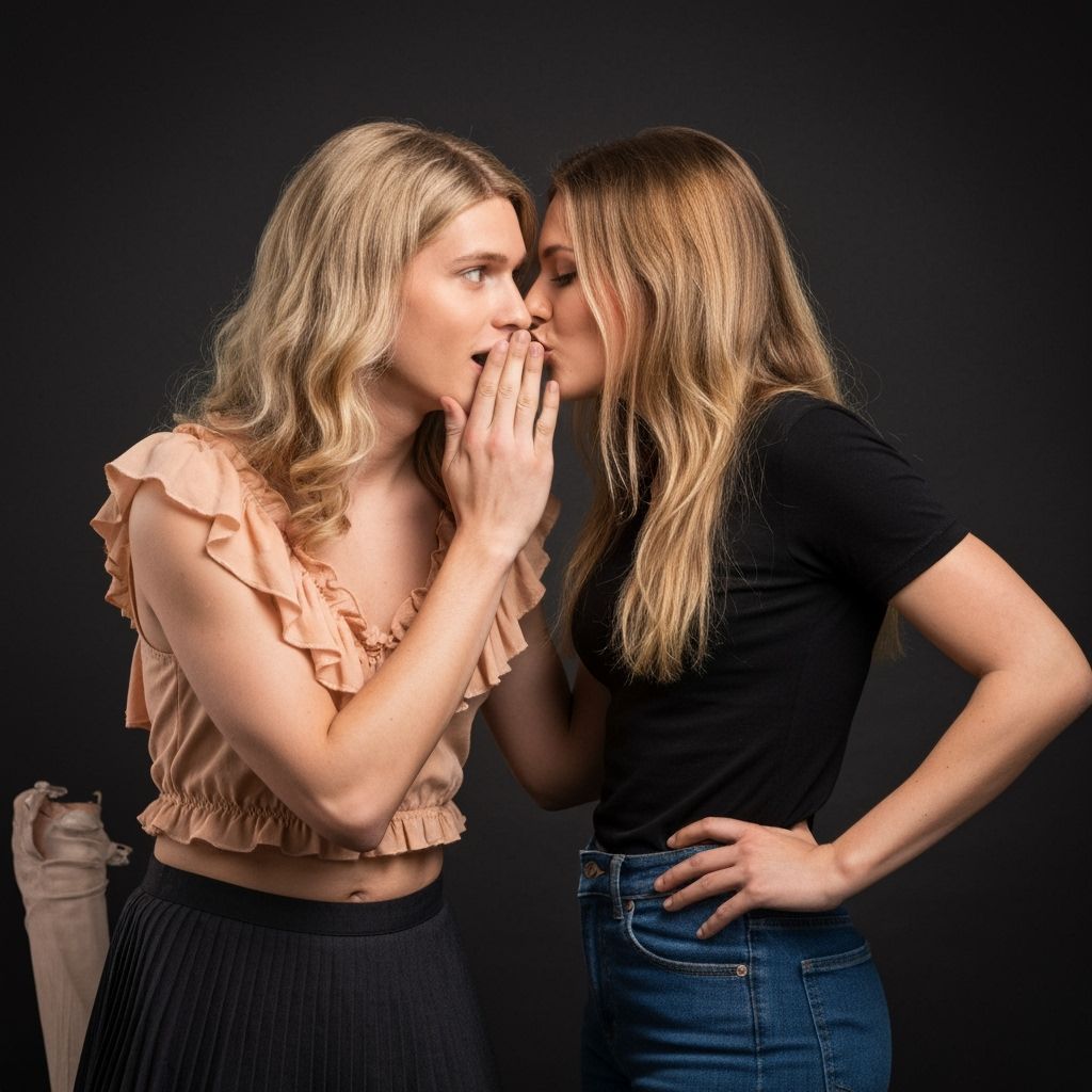 Surprised Young Man in Skirt and Bob Hair