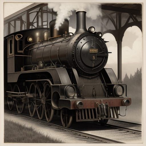 Vintage Steam Engine in Sepia Tone