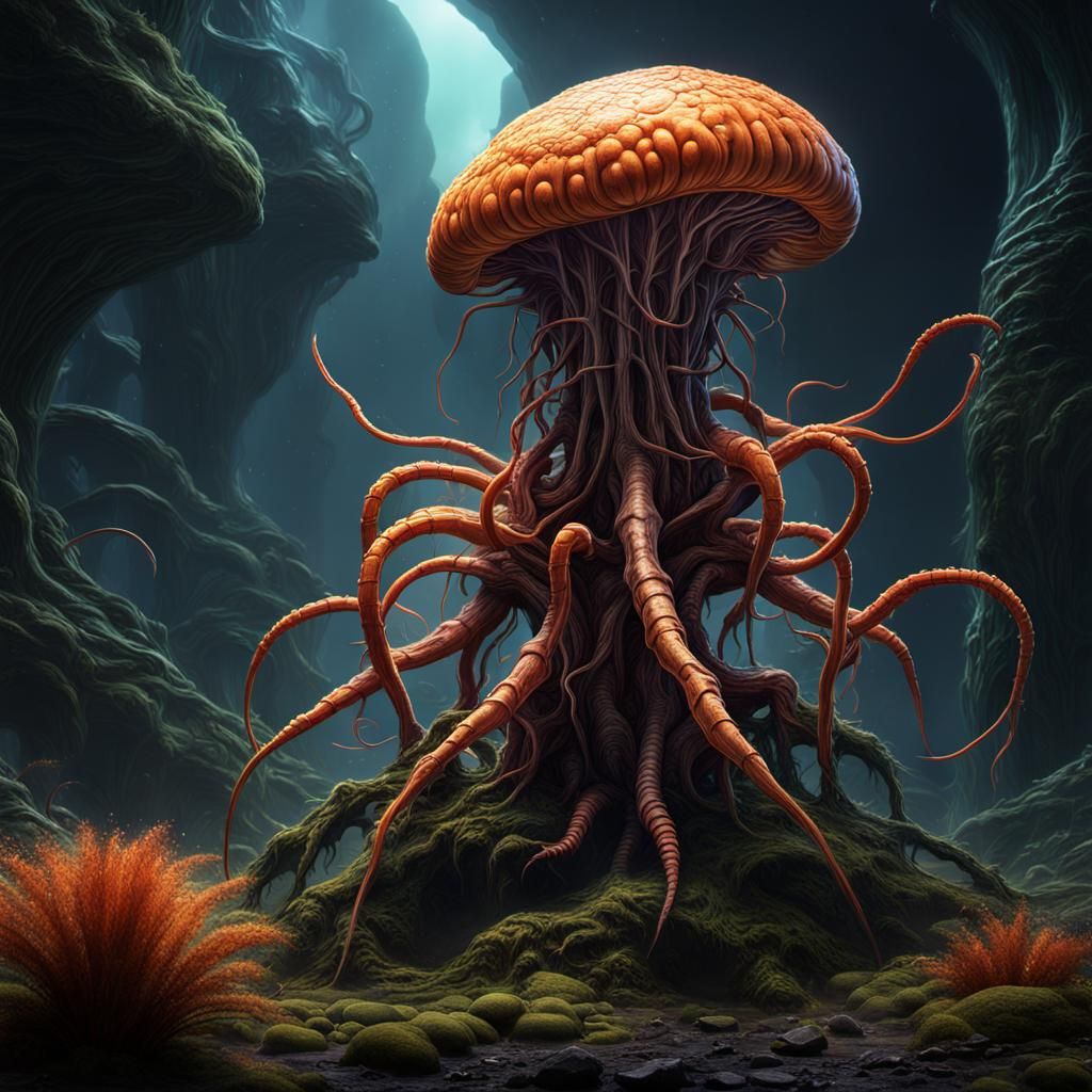 Extraterrestrial Cronenberg Cordyceps: Detailed Matte Painti...