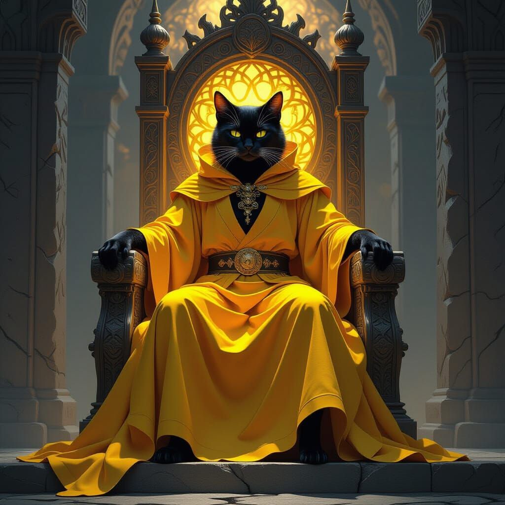 Majestic Cat King on Ornate Throne in Dramatic Light