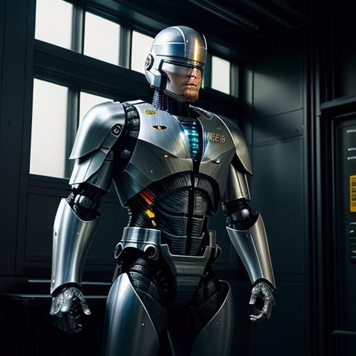 Hyperdetailed Cyborg Law Enforcer in Dark Fantasy Style