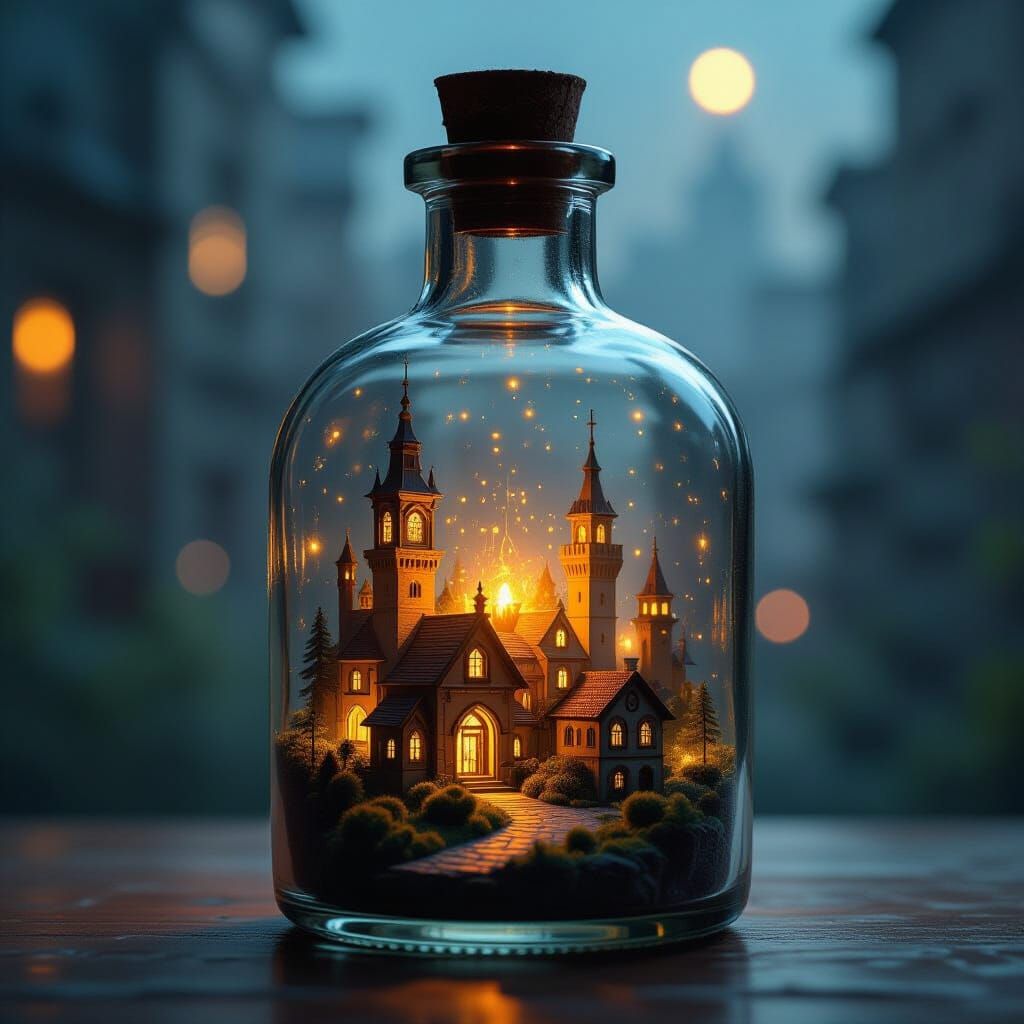Miniature City Inside Glass Bottle