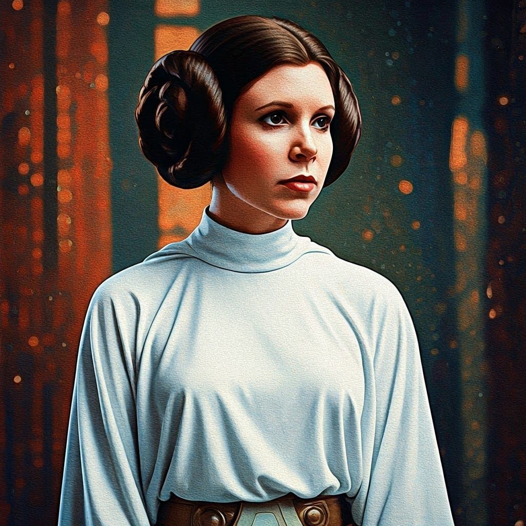 Pointillist Princess Leia in Flowing White Robe