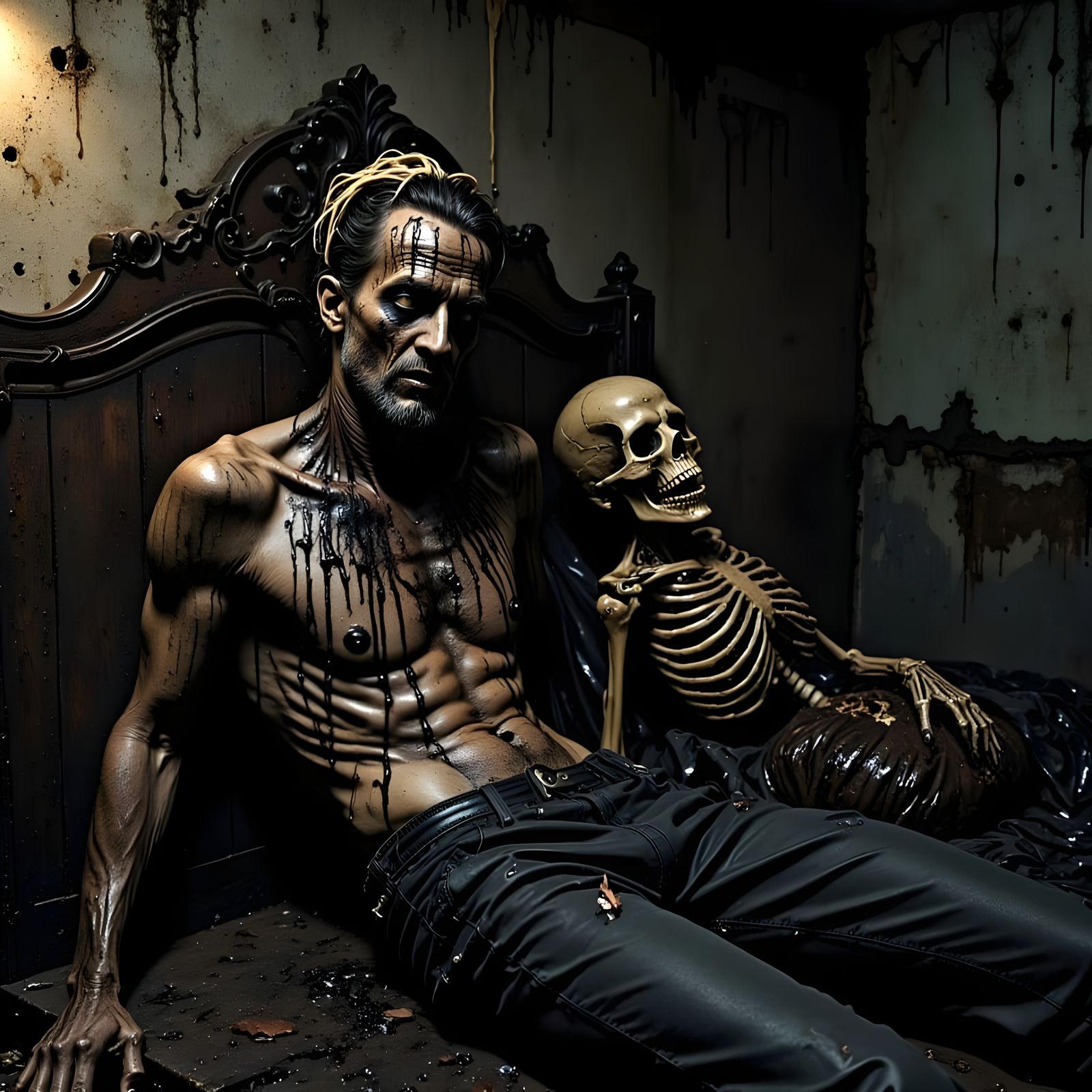 Man Awakens Beside a Skeleton in a Dark, Gory, Post-Apocalyp...