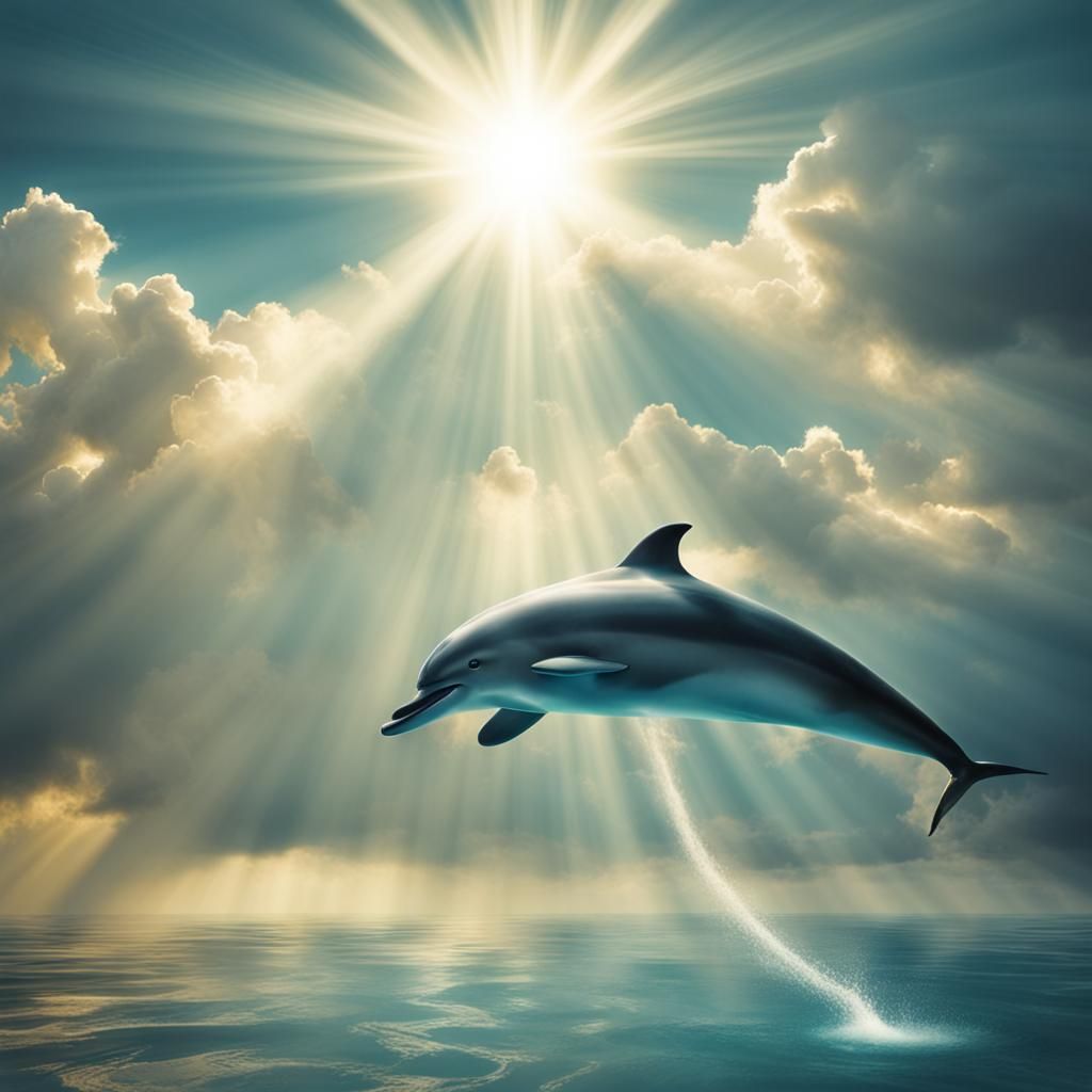 Dolphin in Divine Sunshine Beams, Soft Focus