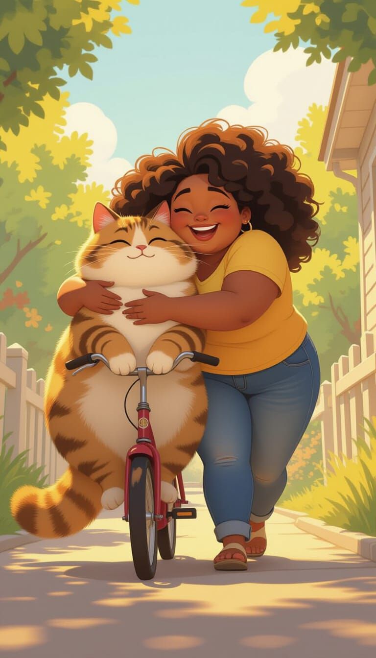 Girl Hugging Cat: Pixar-Inspired Animation Cel