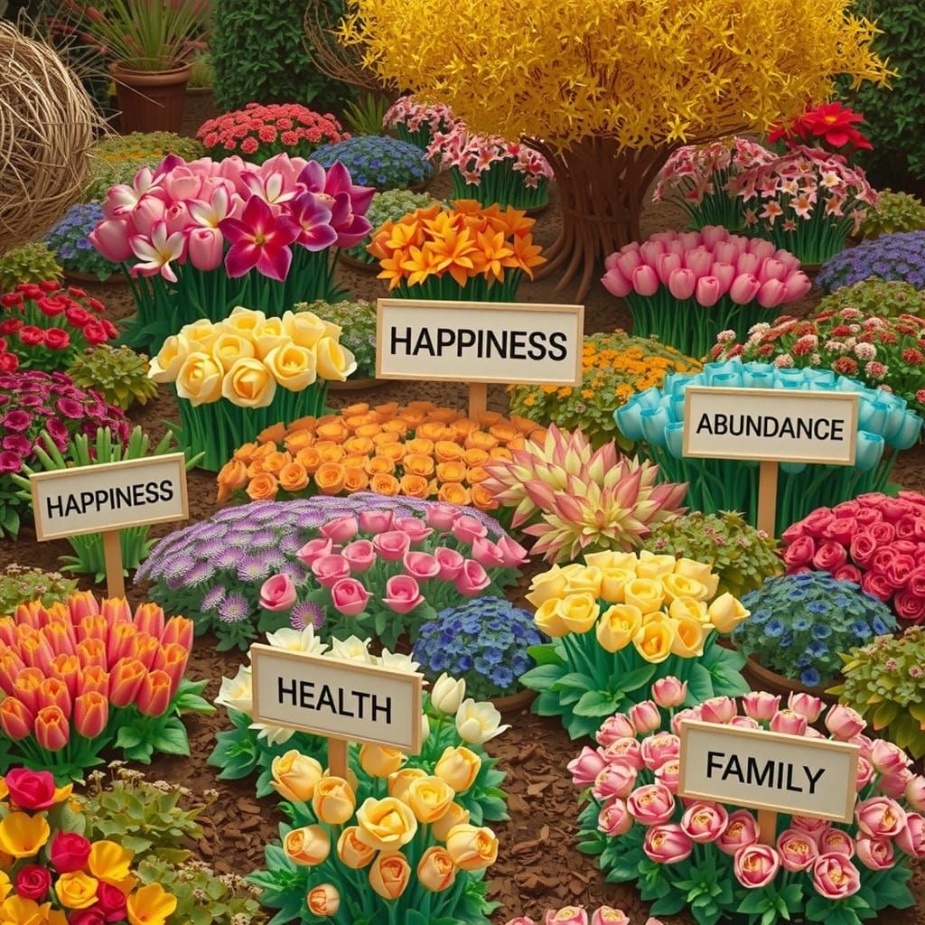 Vibrant Garden Blooms with Symbolic Flowers