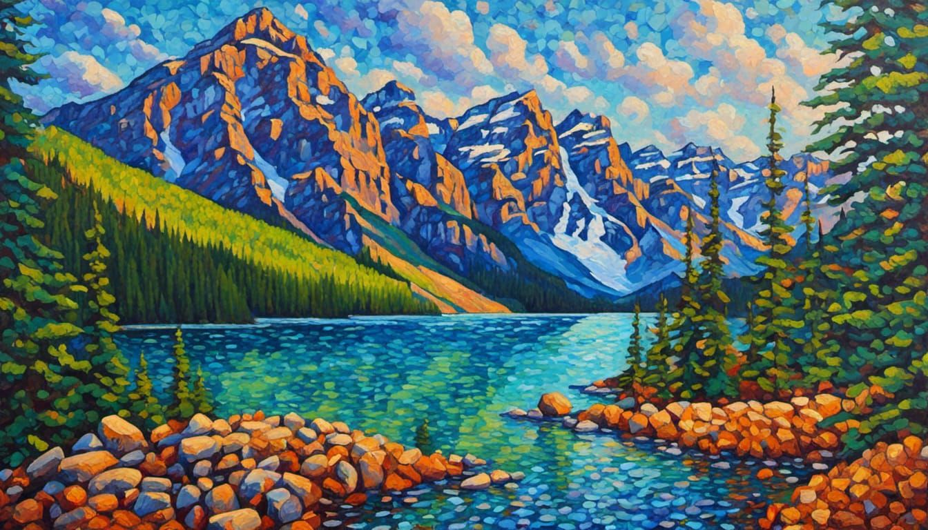 Banff National Park: Neo-Impressionist Expressionist Oil Pai...