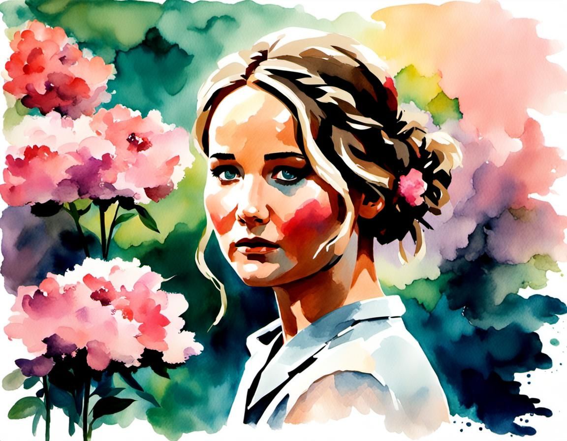 Jennifer Lawrence Watercolor Portrait in Homer Style