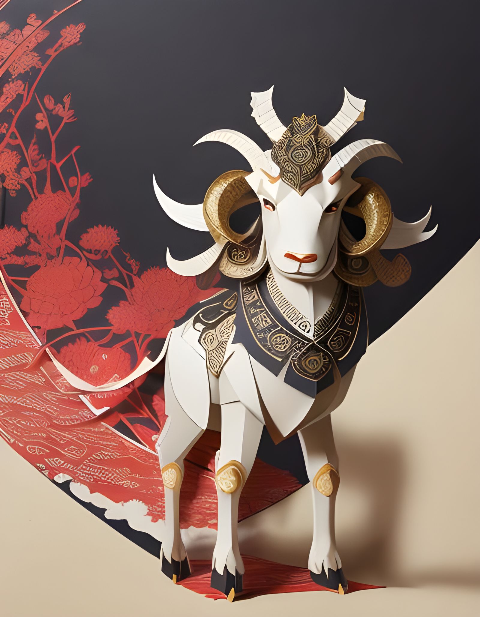 Chinese Paper Cutting Zodiac Ram in Ultra Detail
