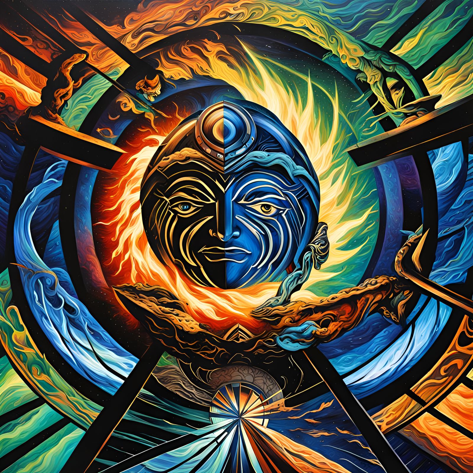 Cosmic Clash: Kamehameha vs Shadow Beams in Abstract Art