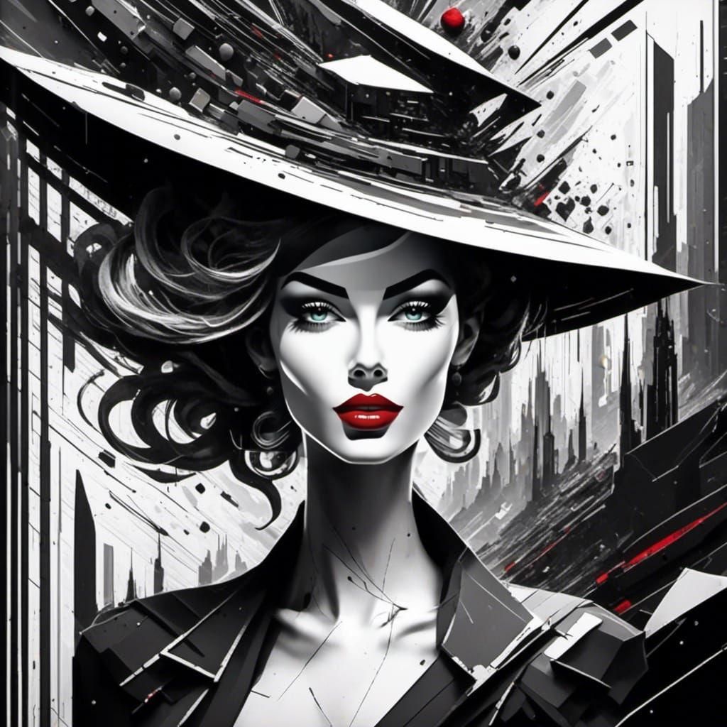 Elegant Woman in Hat: Retro Modernist Neo-Cubism