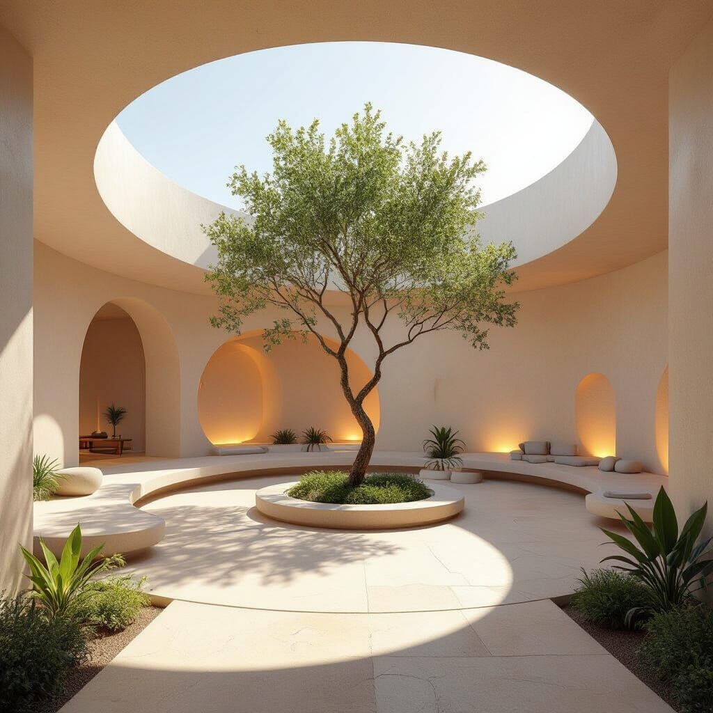 Serene Courtyard of Reconnection with Embracing Boundaries