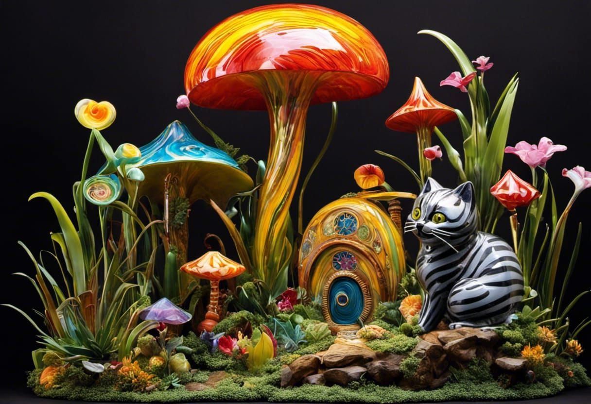 Whimsical Blown Glass Cheshire Cat Sculpture