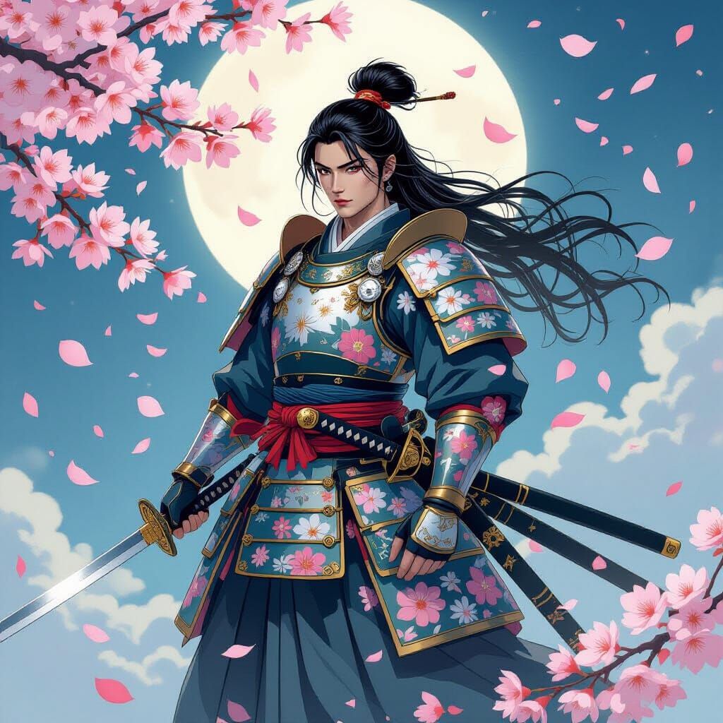 Samurai in Cherry Blossoms: Anime-Inspired Digital Art