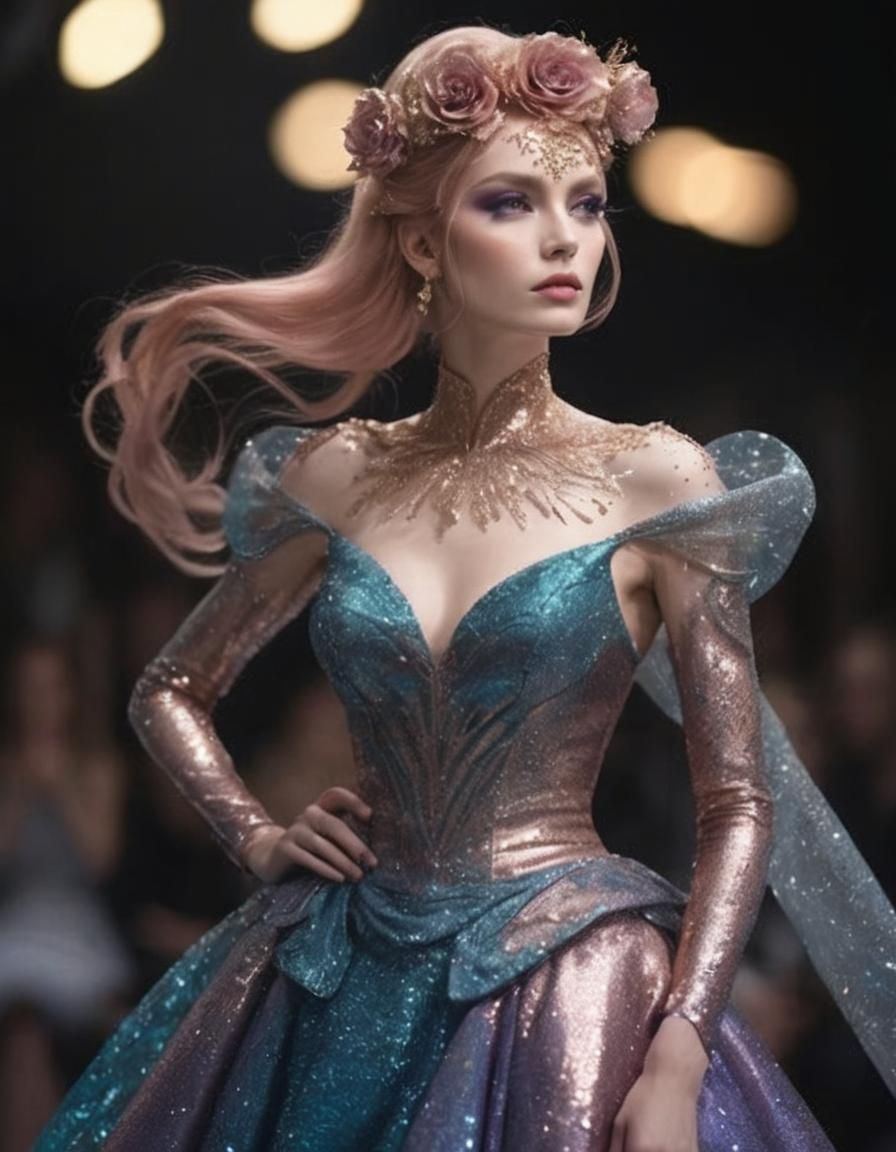 Rose Gold Gown on Catwalk in Biopunk Style