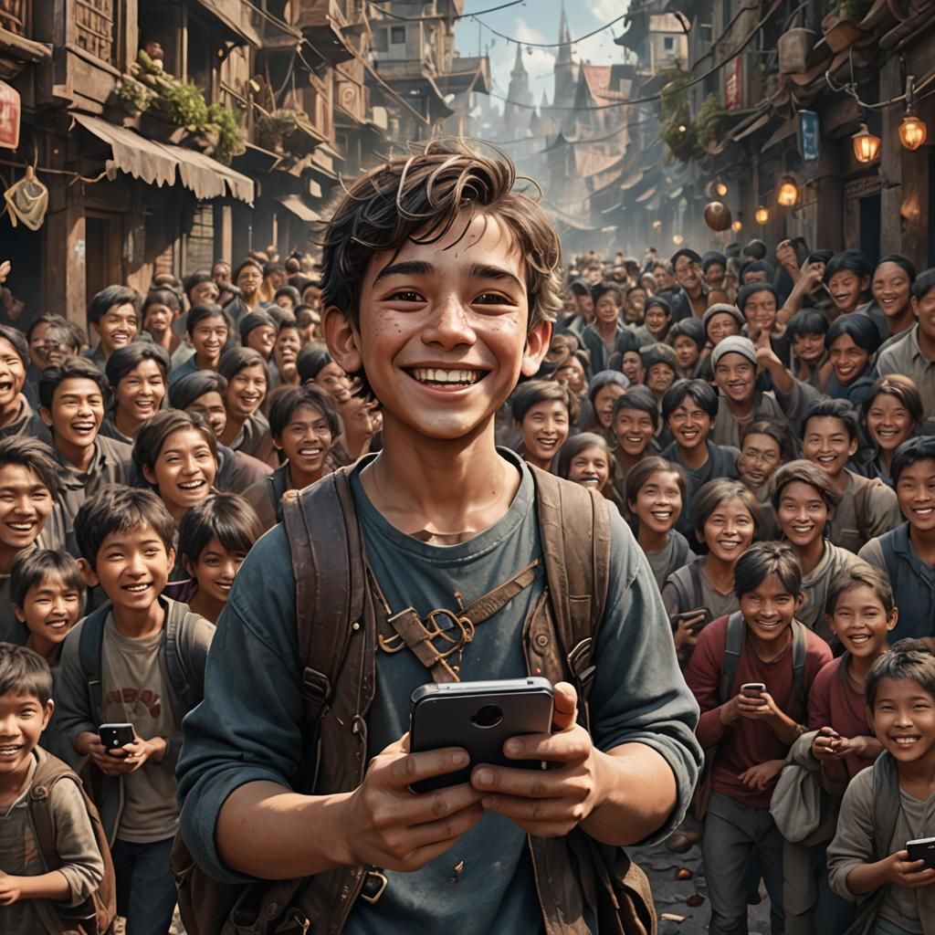 Boy With iPhone in Detailed Fantasy Painting