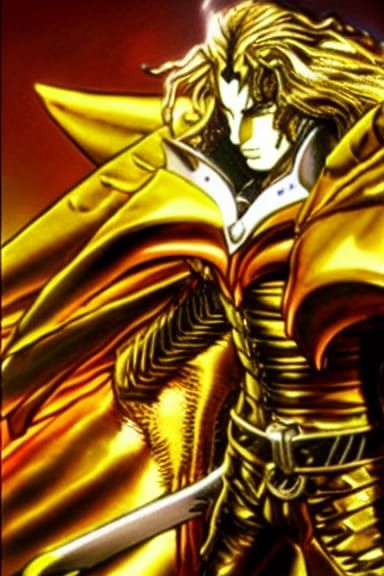 Alucard in Golden Armor: 3D Japanese Illustration